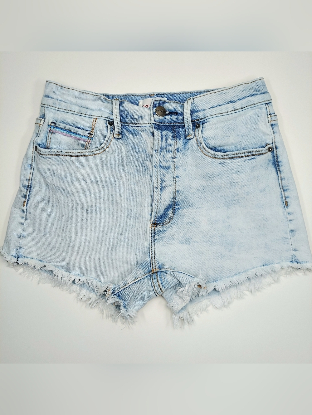 Driftwood Goldie Stardust Highwaisted Distressed Women's Denim Shorts Size W25 - Picture 3 of 10